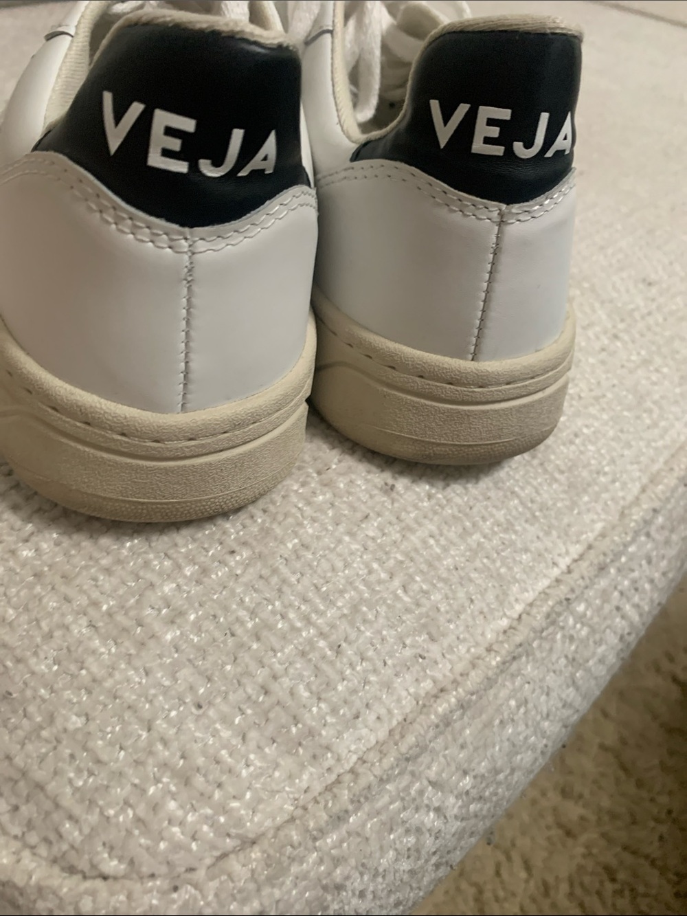 Veja White Leather Sneakers with Black V Accent - Picture 3 of 4